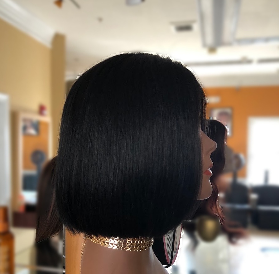 Custom wig · sleek bob · side view at TEXTURES Hair Salon