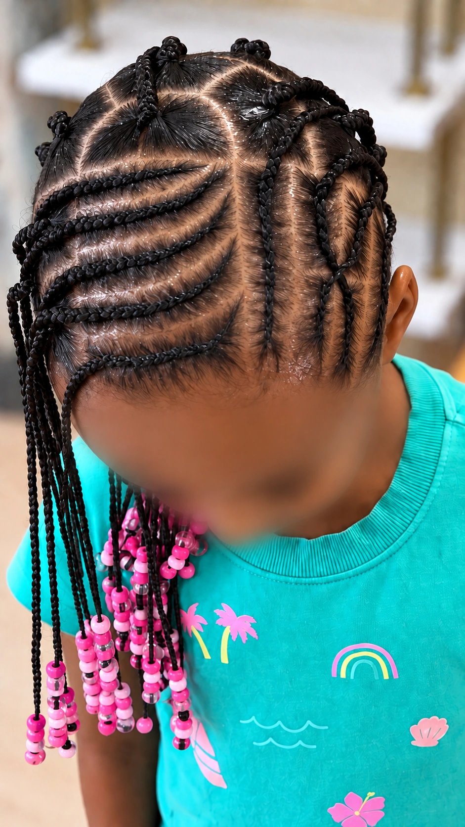 Kids’ Hair · Braids with pink beads · TEXTURES Hair Salon