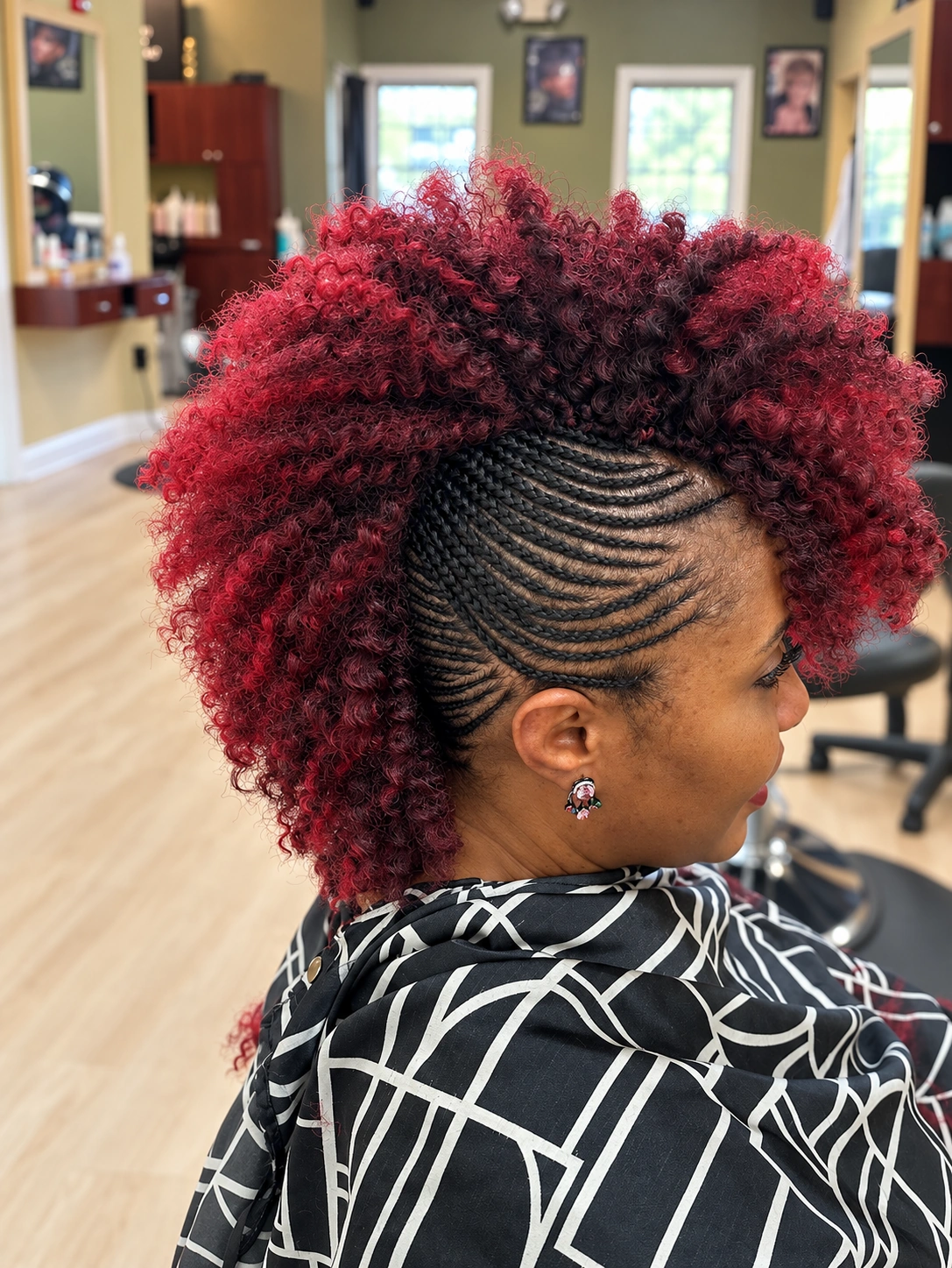 Red Curly Fauxhawk with Side Cornrows
