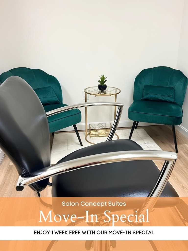 Suite seating area — Salon Concept Suites move-in special: enjoy one week free